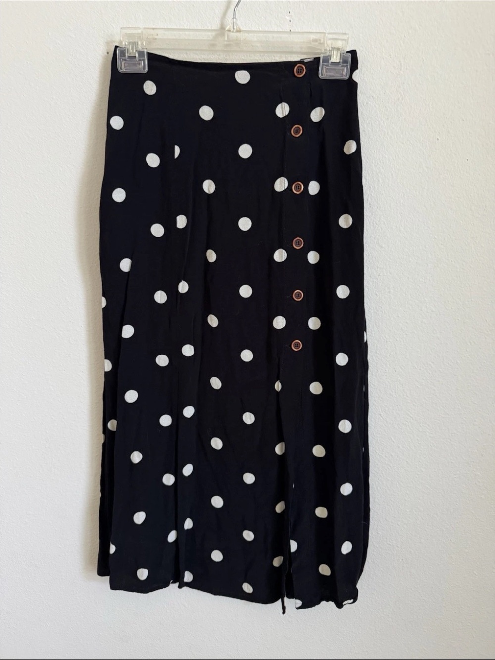 Free People Retro Love Black White Polk Dot Button Up Midi Skirt XS